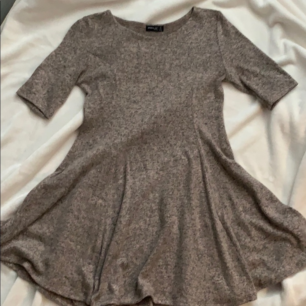 Tan colored flowy sweater dress